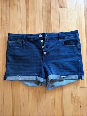 American Eagle Outfitters Dark Blue Rolled-Hem Denim Shorts Midi Size 16